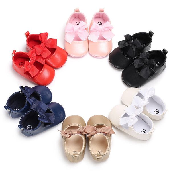 2018 Newborn Infant Boy Girl Pu Flats Slippers Soft Sole Lace Party Bow Knot Cute Shoes 0-18m