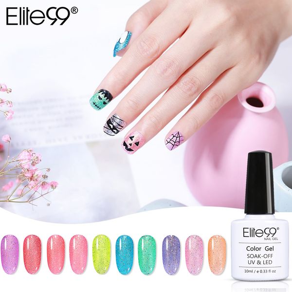 elite99 nail art glitter rainbow candy series nail gel soak off led lamp permanent polish base coat primer for nails, Red;pink