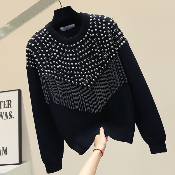 large-size beaded sweater chain fringe sweater women winter thick loose outer wear ins women's knitwear pullover pull femme, White;black
large-size beaded sweater chain fringe sweater women winter thick loose outer wear ins women's knitwear pullover pull femme, White;black