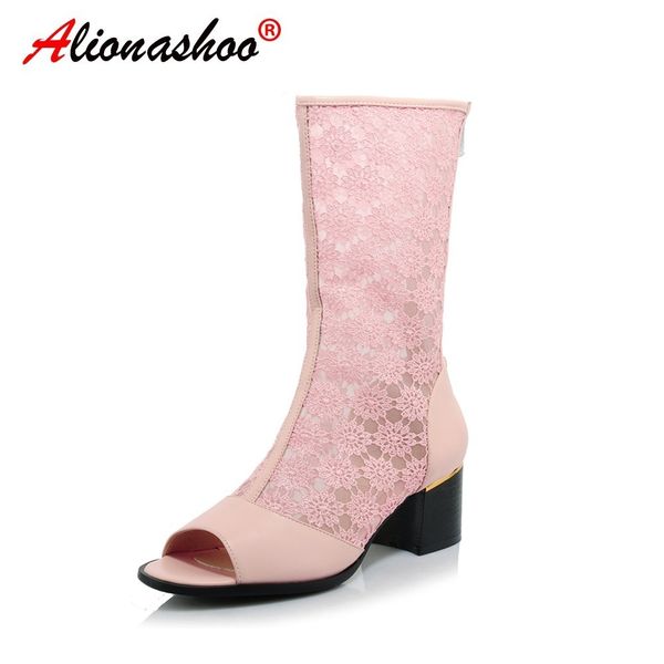 ladies summer boots peep toe mid calf summer boots female shoes lace mesh med heel shoes women large sizes 34-43, Black
ladies summer boots peep toe mid calf summer boots female shoes lace mesh med heel shoes women large sizes 34-43, Black