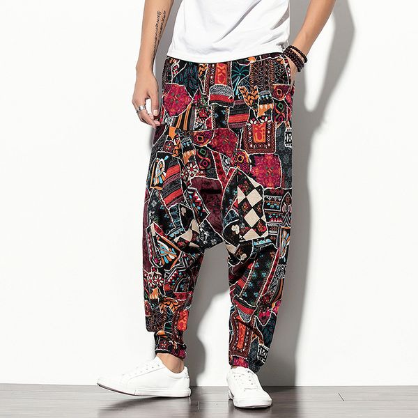 2020 spring-men ethnic-style printed casual cotton linen trousers teenager loose-fit printed beam leg harem pants, Black
2020 spring-men ethnic-style printed casual cotton linen trousers teenager loose-fit printed beam leg harem pants, Black