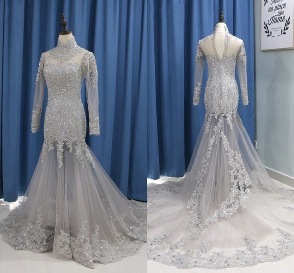 luxury rhinestones high neck wedding dresses mermaid illusion long sleeve lace applique crystal beads sequins hollow back wedding dress gown, White
luxury rhinestones high neck wedding dresses mermaid illusion long sleeve lace applique crystal beads sequins hollow back wedding dress gown, White