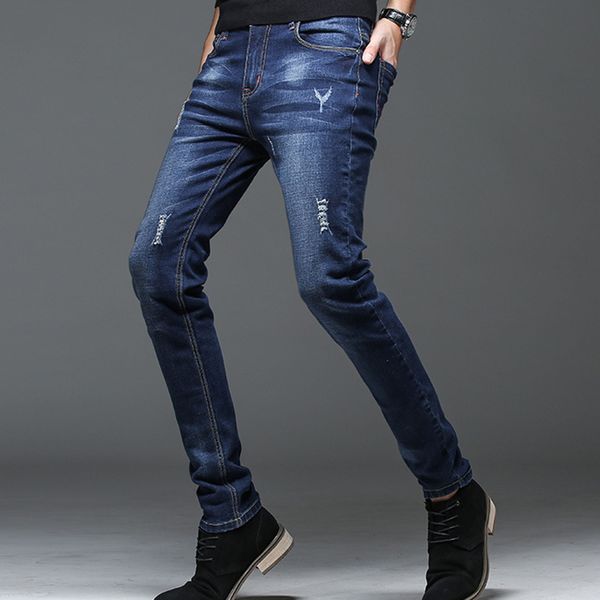men's jeans elastic men slim pencil blue fashion casual zipper fit for cowboys jogging