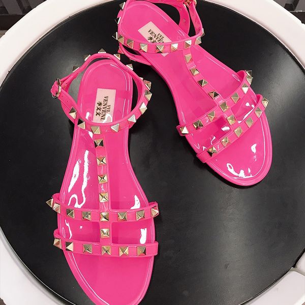 italian v vl 2020 summer jelly shoes sandals with personalized rivets pink bright patent leather comfortable non slip design, Black
italian v vl 2020 summer jelly shoes sandals with personalized rivets pink bright patent leather comfortable non slip design, Black