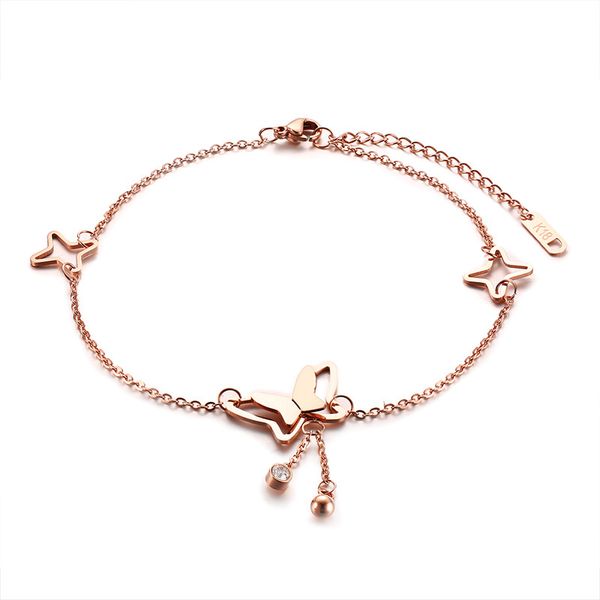 fashion accessory stainless steel crystal butterfly anklet rose gold anklet for women, Red;blue