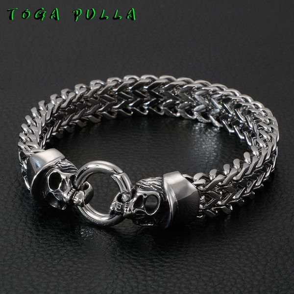 cool double skull man bracelet for men punk rock mens bracelets bangles 2020 polished 316l stainless steel gothic biker jewelry, Black
cool double skull man bracelet for men punk rock mens bracelets bangles 2020 polished 316l stainless steel gothic biker jewelry, Black