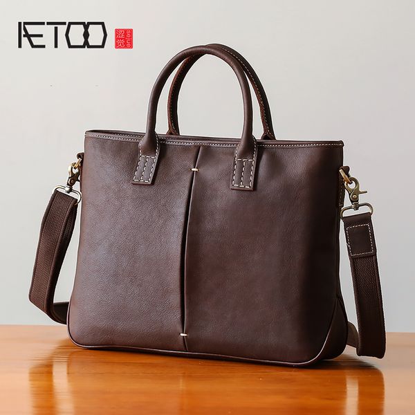 

aetoo men's leather handbag horizontal business casual shoulder crossbody bag cowhide computer bag briefcase