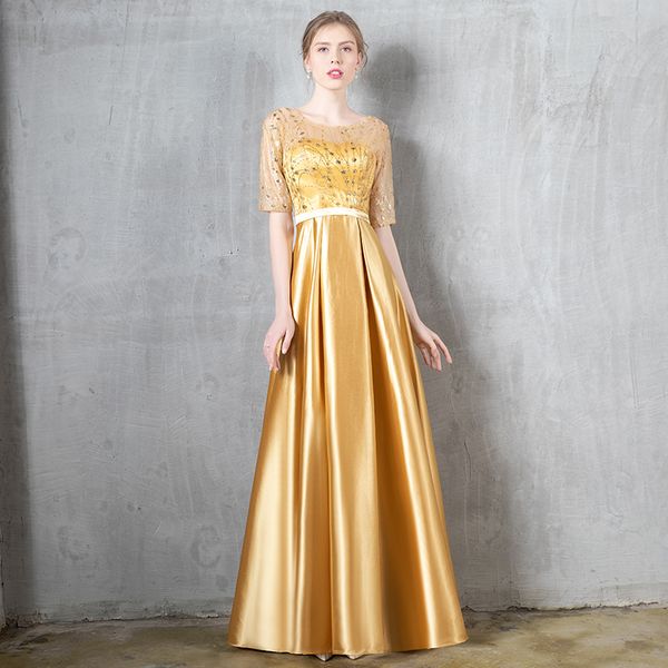 bling half sleeves satin a line evening dresses gold navy blue long prom gowns for party, Black;red
bling half sleeves satin a line evening dresses gold navy blue long prom gowns for party, Black;red