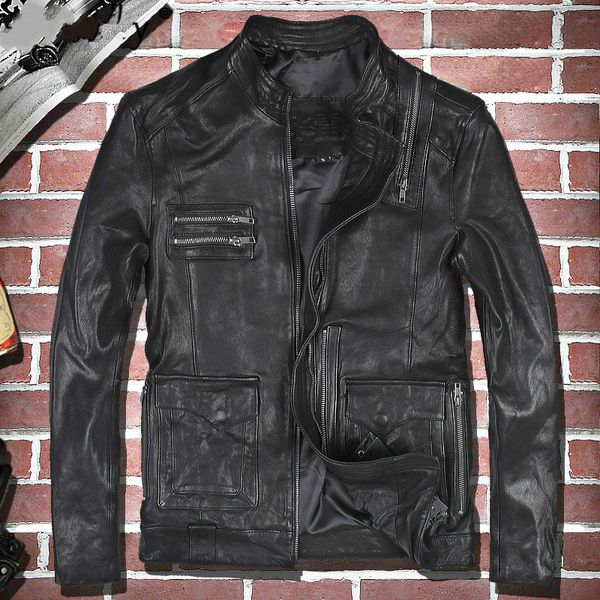 zvaqs genuine leather jacket men 100% real sheepskin coat for men thin spring and autumn slim short moto & biker 012 pph935, Black 
zvaqs genuine leather jacket men 100% real sheepskin coat for men thin spring and autumn slim short moto & biker 012 pph935, Black