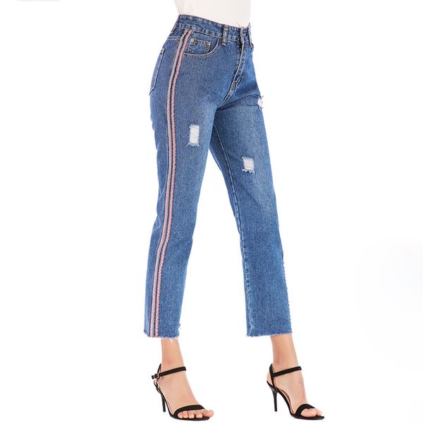 2019 european ribbon ripped jeans women jeans high waist dark blue washed straight pants female trousers women denim
2019 european ribbon ripped jeans women jeans high waist dark blue washed straight pants female trousers women denim