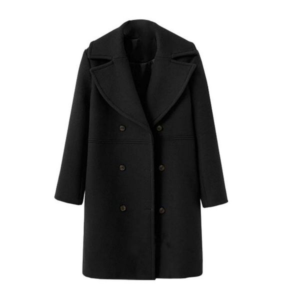 coat women female double breasted winter wool coat lapel solid color long outwear loose fashion, Black
coat women female double breasted winter wool coat lapel solid color long outwear loose fashion, Black
