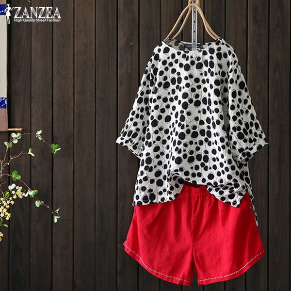 2020 zanzea vintage polka dot women's printed blouse casual 3/4 sleeve tee shirts female pleated high low hem blusas tunic, White
2020 zanzea vintage polka dot women's printed blouse casual 3/4 sleeve tee shirts female pleated high low hem blusas tunic, White