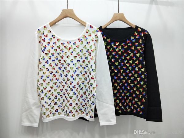 317 2019 spring summer crew neck regular long sleeve brand same style sweater fashion sequins sweater pullover panelled qian, White;black
317 2019 spring summer crew neck regular long sleeve brand same style sweater fashion sequins sweater pullover panelled qian, White;black