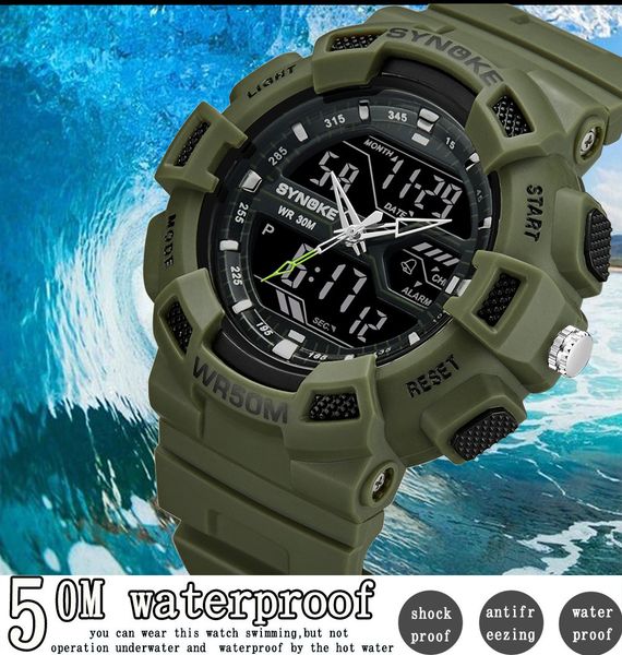 synoke watch men sport waterproof multi-function 50m waterproof watch led digital double action #2, Slivery;brown
synoke watch men sport waterproof multi-function 50m waterproof watch led digital double action #2, Slivery;brown