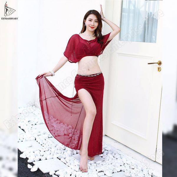 new women practice clothes belly dance split long skirt costumes set 2pcs stage performance skirt clothes, Black;red
new women practice clothes belly dance split long skirt costumes set 2pcs stage performance skirt clothes, Black;red