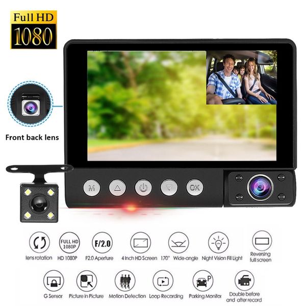 3 way car dvr monitor dual lens ips 4" fhd 1080p car video recorder camcorder auto registrator dashcam + rearview camera
3 way car dvr monitor dual lens ips 4" fhd 1080p car video recorder camcorder auto registrator dashcam + rearview camera