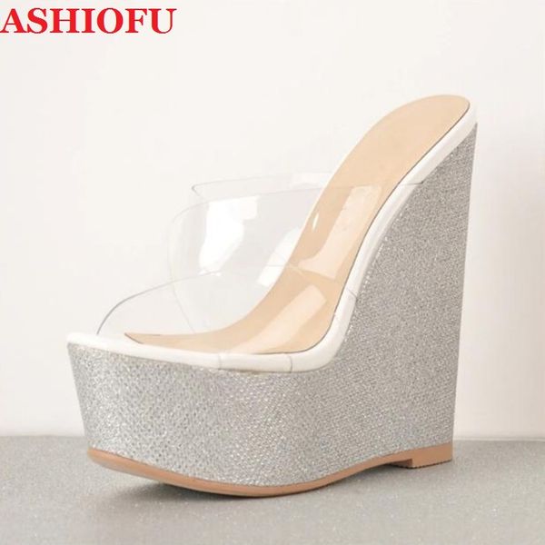 ashiofu 2020 new handmade women sequined wedge heel slipper cross pvc transparent strap summer shoes fashion slippers shoes, Black
ashiofu 2020 new handmade women sequined wedge heel slipper cross pvc transparent strap summer shoes fashion slippers shoes, Black