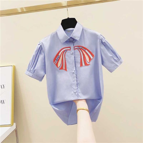 2020 summer korean style casual loose shirt embroidered bow short-sleeved shirt o-neck puff sleeve solid shirts, White
2020 summer korean style casual loose shirt embroidered bow short-sleeved shirt o-neck puff sleeve solid shirts, White