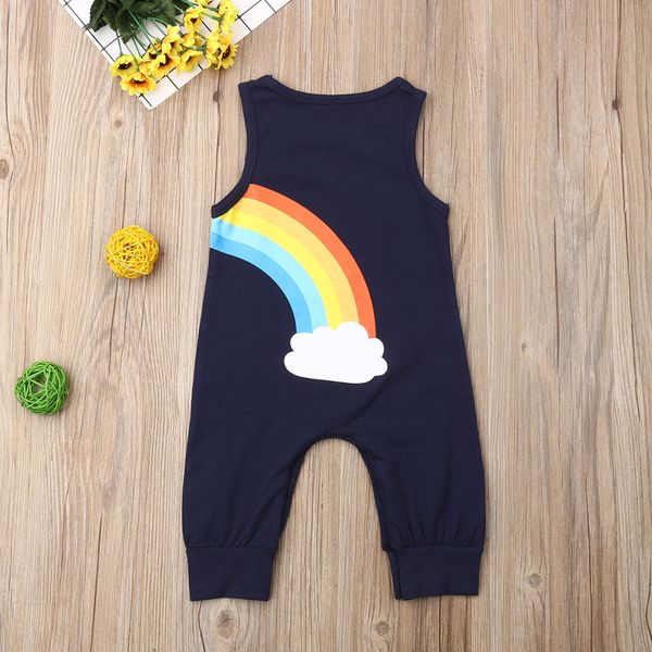 summer baby boys rainbow romper outfit clothes, Blue