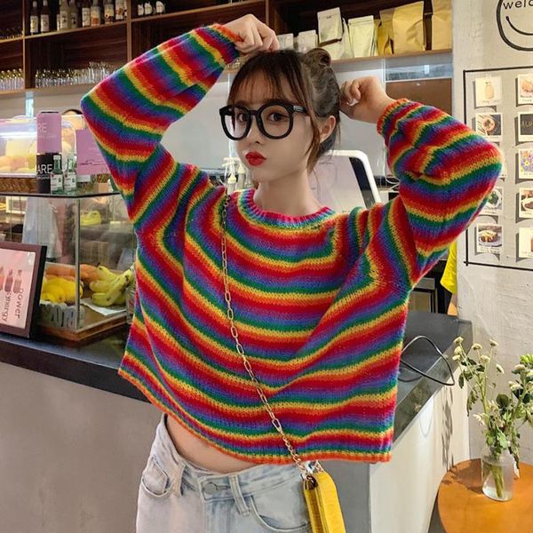 women's sweaters autumn korean harajuku striped sweater women o-neck female loose japanese kawaii rainbow ulzzang girl clothing, White;black
women's sweaters autumn korean harajuku striped sweater women o-neck female loose japanese kawaii rainbow ulzzang girl clothing, White;black