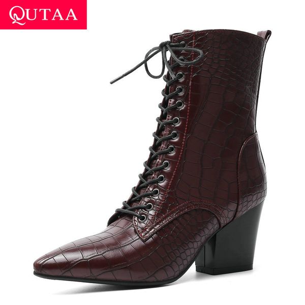 qutaa 2020 pu leather fashion pointed toe autumn winter women shoes square high heel lace up zipper ankle boots big size 34-43, Black
qutaa 2020 pu leather fashion pointed toe autumn winter women shoes square high heel lace up zipper ankle boots big size 34-43, Black