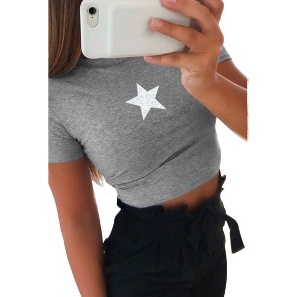 6 colors womens slim t shirt one star printed summer casual tees crop 2 pcs, White
6 colors womens slim t shirt one star printed summer casual tees crop 2 pcs, White
