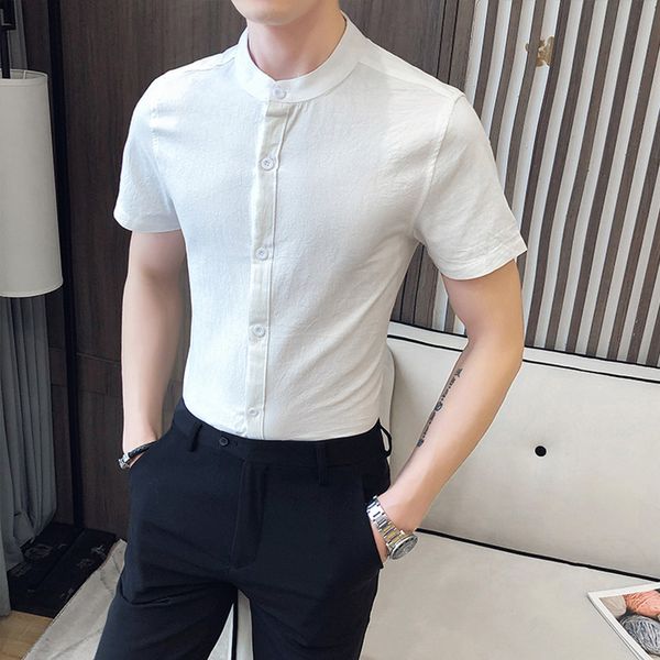 men's social shirt short sleeve white hawaiian shirt cotton slim fit black stand collar dress fashion casual blouses male, White;black
men's social shirt short sleeve white hawaiian shirt cotton slim fit black stand collar dress fashion casual blouses male, White;black