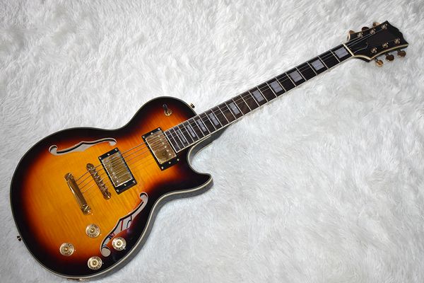 factory custom semi-hollow tobacco sunburst electric guitar with flame maple veneer,block frets inlay,can be customized
factory custom semi-hollow tobacco sunburst electric guitar with flame maple veneer,block frets inlay,can be customized