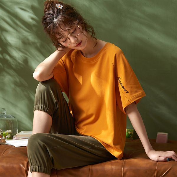 women's sleepwear womens pajamas soft cotton tracksuit for women letter print short sleeve vestidos lovely cropped pants pijamas femin, Black;red
women's sleepwear womens pajamas soft cotton tracksuit for women letter print short sleeve vestidos lovely cropped pants pijamas femin, Black;red