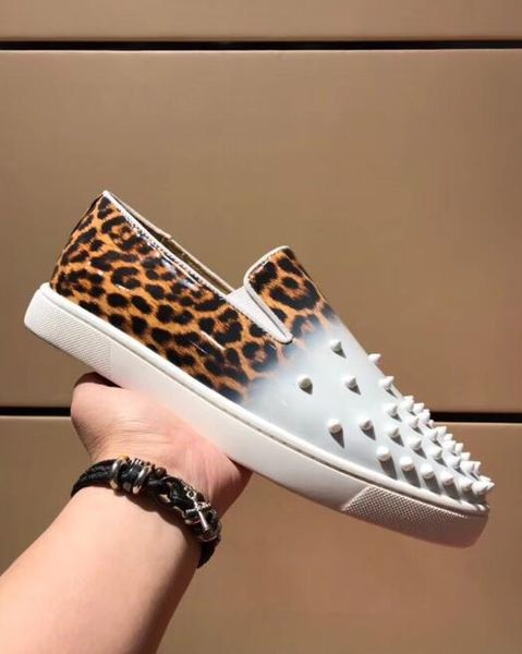 brand red bottom men sneakers white patent leather gradient leopard print roller-boat men's flat sneaker shoes slip-on studs pik boat s, Black
brand red bottom men sneakers white patent leather gradient leopard print roller-boat men's flat sneaker shoes slip-on studs pik boat s, Black