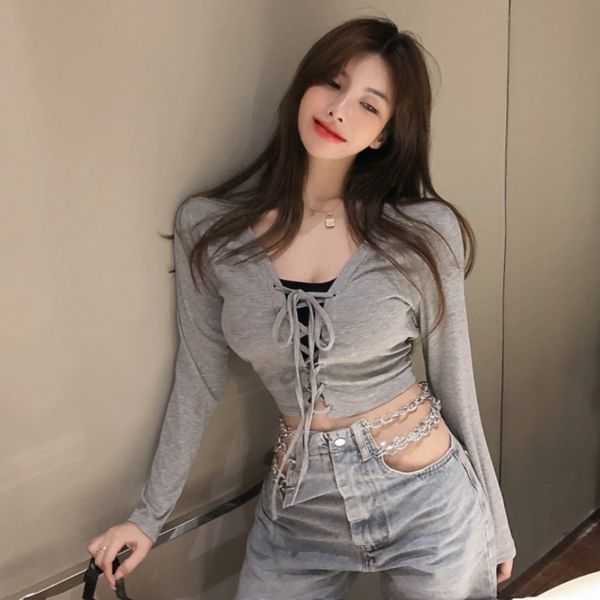 2020 new korean-style design strap short navel long-sleeved t-shirt female careful machine solid color top, White
2020 new korean-style design strap short navel long-sleeved t-shirt female careful machine solid color top, White