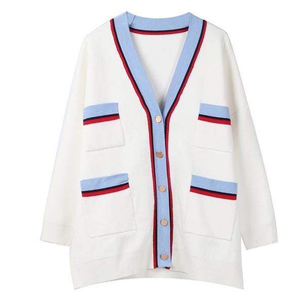 2019 spring new contrast color striped v-neck double pocket loose long-sleeved knit cardigan fashion coat female designer sweaters size s-l, White;black
2019 spring new contrast color striped v-neck double pocket loose long-sleeved knit cardigan fashion coat female designer sweaters size s-l, White;black