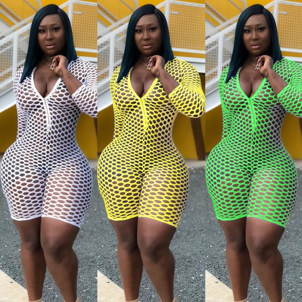 deep v zipper perspective slim body siamese nightclub clothing women's jumpsuits rompers women's short pants, Black;white 
deep v zipper perspective slim body siamese nightclub clothing women's jumpsuits rompers women's short pants, Black;white