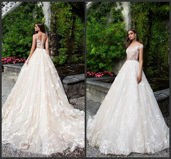 2020 milla nova backless wedding dresses with detachable skirt a-line appliqued sheer jewel neck court train plus size vintage bridal gowns, White
2020 milla nova backless wedding dresses with detachable skirt a-line appliqued sheer jewel neck court train plus size vintage bridal gowns, White
