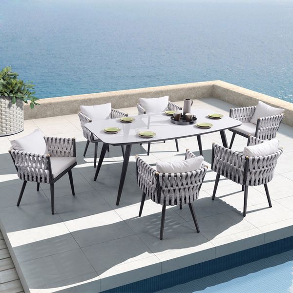 modern leisure waterproof garden terrace woven rope table and chairs patio aluminium dining outdoor furniture
modern leisure waterproof garden terrace woven rope table and chairs patio aluminium dining outdoor furniture