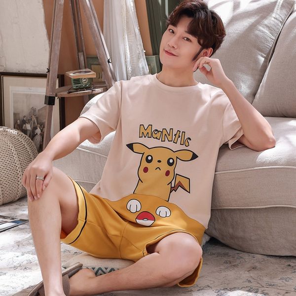 pajamas men's casual short-sleeved cartoon loose cute printing code cotton rubber band men's rubber band home clothes set, Blue;red
pajamas men's casual short-sleeved cartoon loose cute printing code cotton rubber band men's rubber band home clothes set, Blue;red
