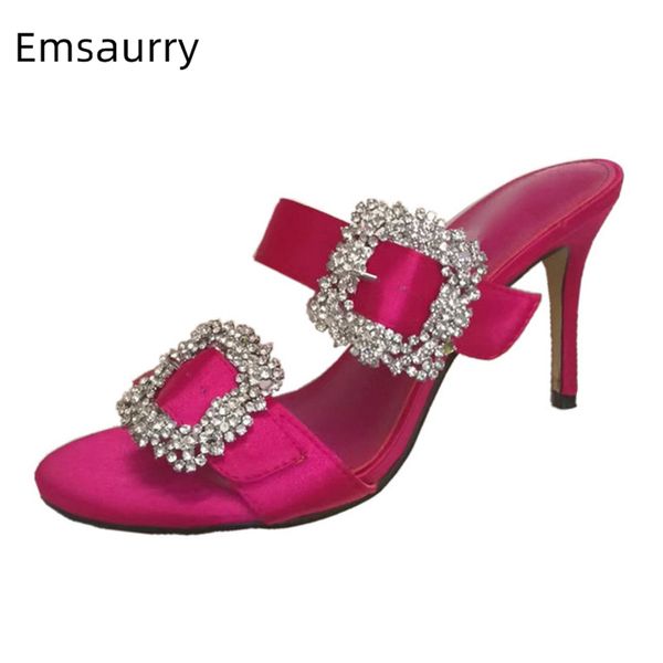 crystal buckle slippers women sweet rose satin narrow band decor bling diamond party shoes open toe thin high heel shoes woman, Black
crystal buckle slippers women sweet rose satin narrow band decor bling diamond party shoes open toe thin high heel shoes woman, Black
