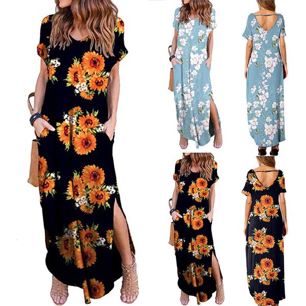 women's dress casual loose pocket long dress short sleeve split maxi women dresses 30#, Black;gray
women's dress casual loose pocket long dress short sleeve split maxi women dresses 30#, Black;gray