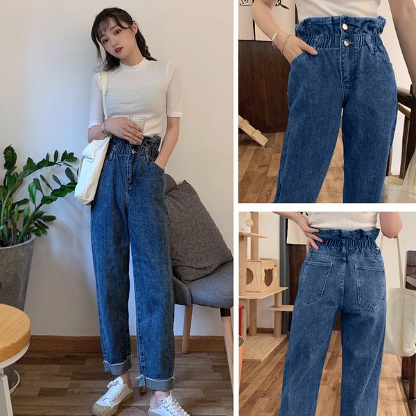 jeans women's 2020 autumn new dad pants loose high waist slim elastic waist harem pants feet curling, Blue
jeans women's 2020 autumn new dad pants loose high waist slim elastic waist harem pants feet curling, Blue