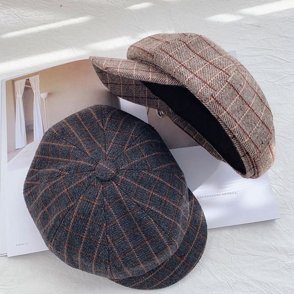 women's cap casual classic plaid knitted vintage newsboy fashion girls octagon hat beret hats, Blue;gray
women's cap casual classic plaid knitted vintage newsboy fashion girls octagon hat beret hats, Blue;gray