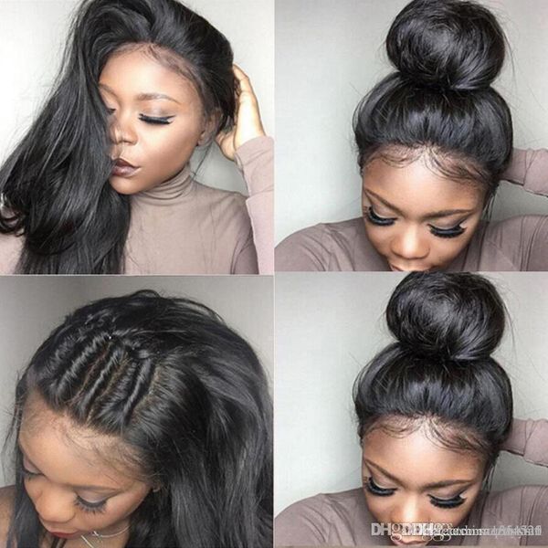 шелковистые прямая бразильских девственных шнурка волосы 130 плотности 150 плотности с ребенком волосами предварительно извлеченным набором, Black