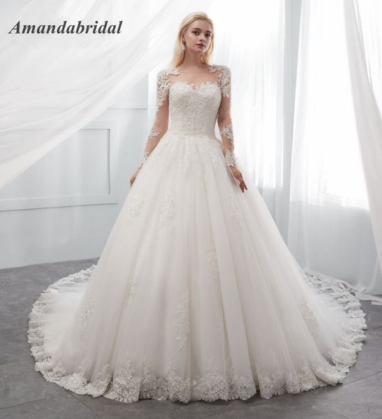 amandabridal lace bling appliques tulle ball gown wedding dresses keyhole back button tiered skirts back long sleeve glamorous wedding gowns, White
amandabridal lace bling appliques tulle ball gown wedding dresses keyhole back button tiered skirts back long sleeve glamorous wedding gowns, White