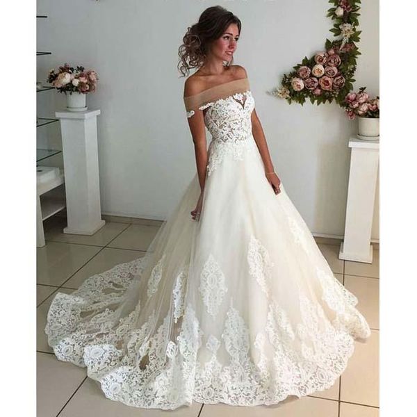 light champagne off the shoulder wedding dresses 2019 vestido de noiva a line bridal gowns custom made lace tulle dress, White
light champagne off the shoulder wedding dresses 2019 vestido de noiva a line bridal gowns custom made lace tulle dress, White