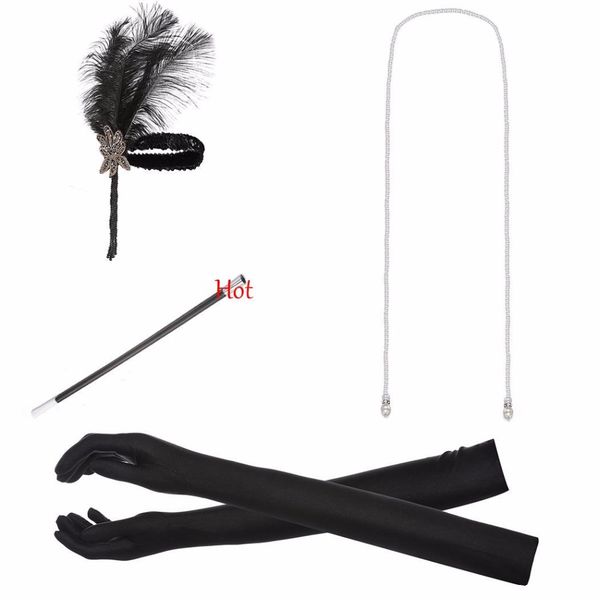 1920s great gatsby party costume accessories set 20s flapper feather headband pearl necklace gloves cigarette holder 4 pcs set, Silver
1920s great gatsby party costume accessories set 20s flapper feather headband pearl necklace gloves cigarette holder 4 pcs set, Silver