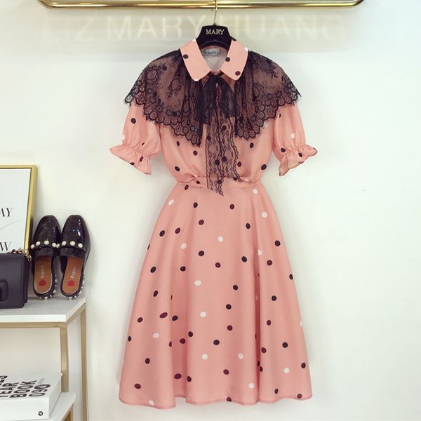 women summer peter pan collar lace patchwork bow dot suit set blouse + a-line midi skirt set girls chiffon 2 piece, White
women summer peter pan collar lace patchwork bow dot suit set blouse + a-line midi skirt set girls chiffon 2 piece, White