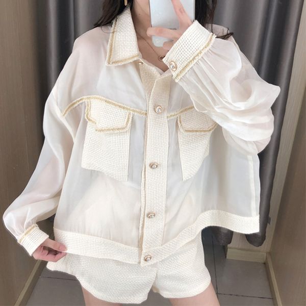 brand designer women perspective blouse 2019 autuman fashion female runway style luxury tweed panelled shirts transparent long sleeve, White
brand designer women perspective blouse 2019 autuman fashion female runway style luxury tweed panelled shirts transparent long sleeve, White
