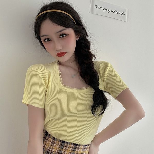 summer women's korean style fashion square collar solid short sleeve knitted slim pullover t-shirt 5 colors new, White
summer women's korean style fashion square collar solid short sleeve knitted slim pullover t-shirt 5 colors new, White