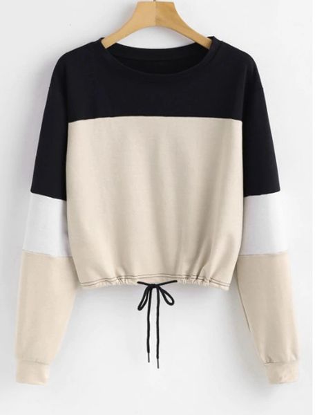 women's hoodies & sweatshirts 2021 autumn sweatshirt round neck long sleeve hem with drawstring color matching casual temperament commu, Black
women's hoodies & sweatshirts 2021 autumn sweatshirt round neck long sleeve hem with drawstring color matching casual temperament commu, Black