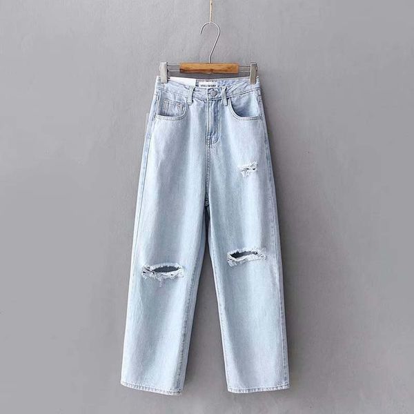 women's pants & capris 2021 fashion ripped boyfriend jeans light blue denim trousers long wide leg middle waist cool female, Black;white
women's pants & capris 2021 fashion ripped boyfriend jeans light blue denim trousers long wide leg middle waist cool female, Black;white