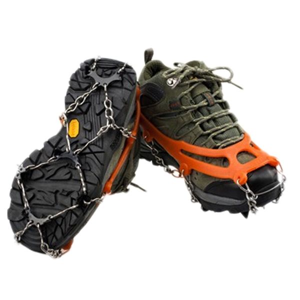 1 Pair Outdoor Ice Gripper Outdoor Crampons Antiskid Shoe Covers Climbing Claw Snow Hiking Ski Shoes Nail Chain 8 Toothed